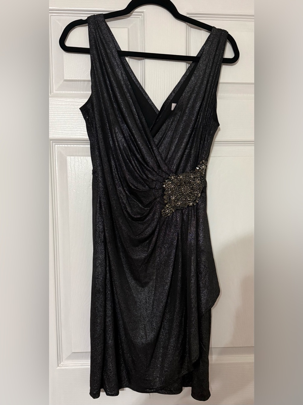 Calvin Klein Black Metallic Sheath Dress with Embellished Waist
